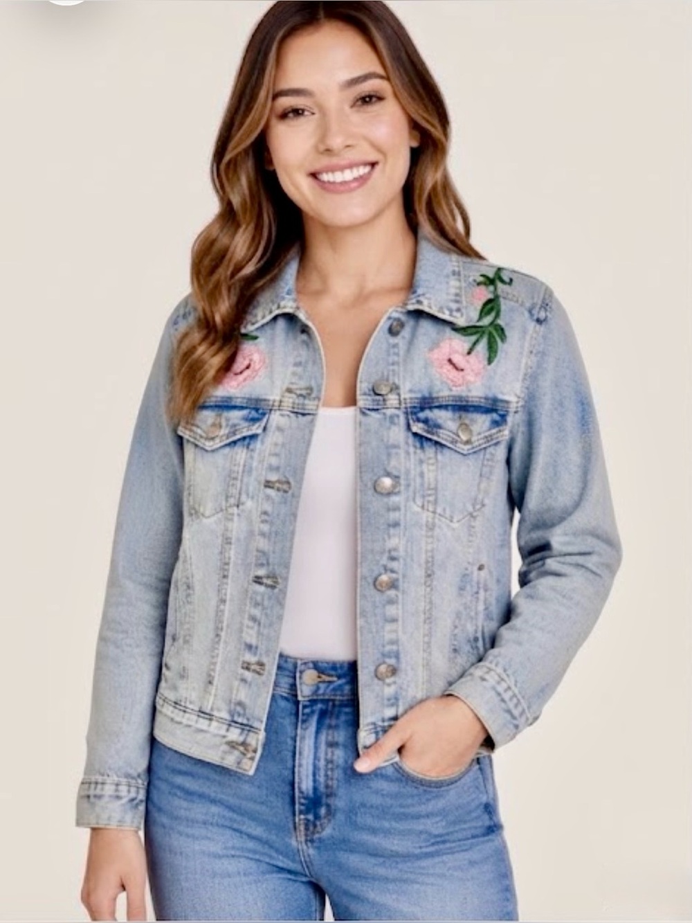H&M Embroidered La Belle Vie Floral Jean Jacket Size 8 Boho Cottagecore